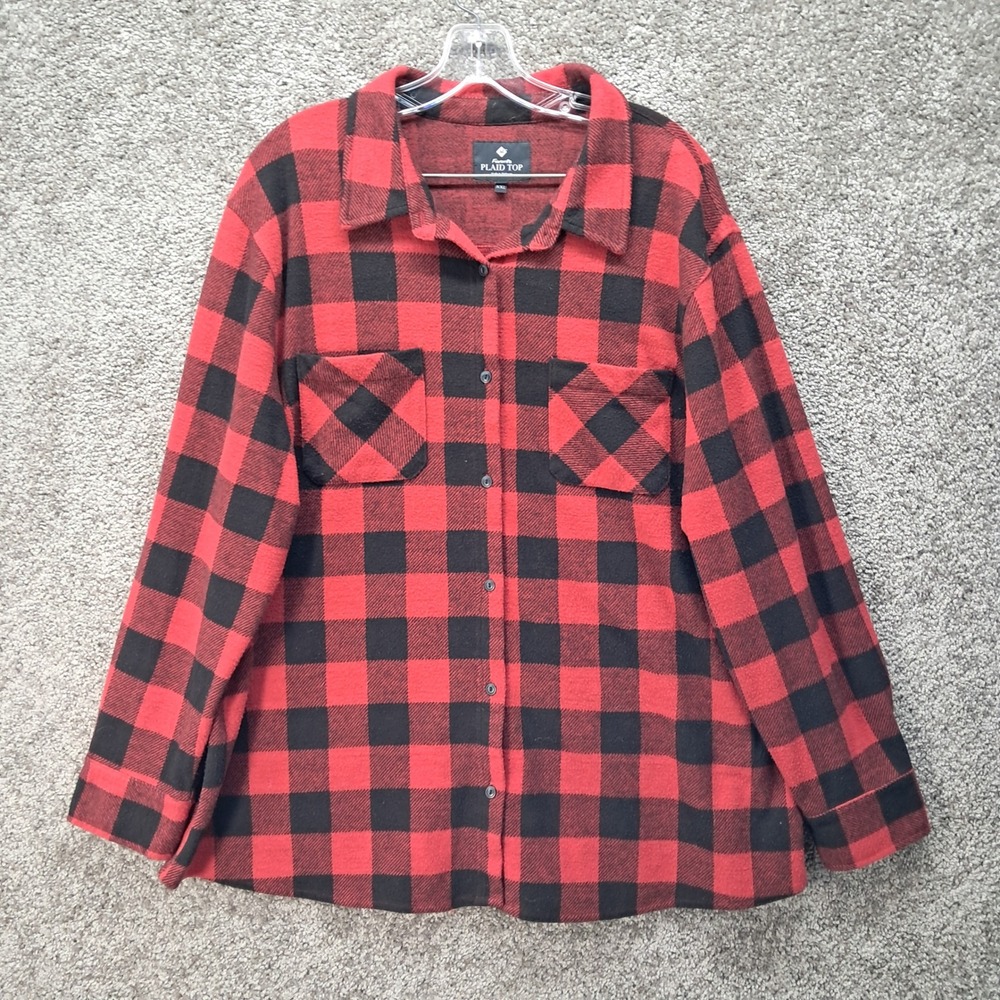 Member's Mark Mens XXL Red Black Buffalo Plaid Button Up Shirt FS-2001